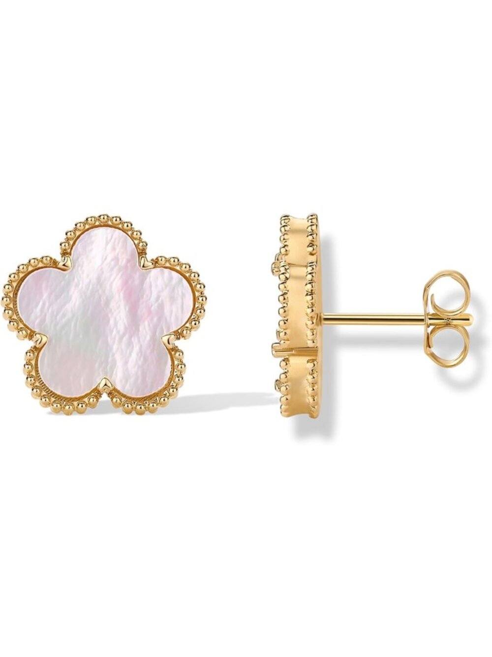 14K Gold Plated Clover Stud Earrings for Women - Gemstone Fashion Jewelry